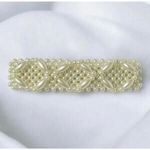 Vintage Faux Pearl Beaded French Spring Clip Barrette (1980s)- NEW, NEVER WORN